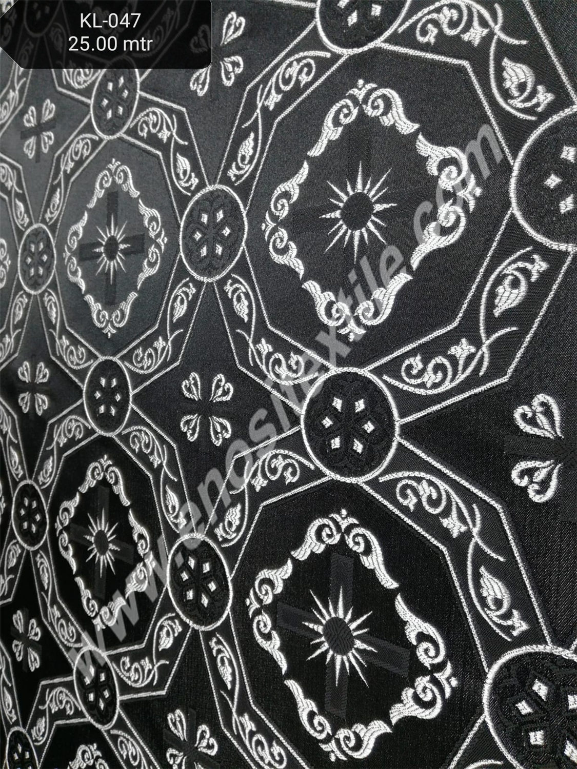 KL-047 Black-Silver Brocade Fabrics